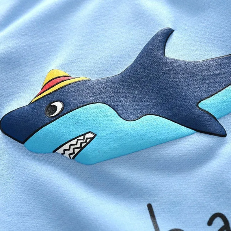 Long Sleeve Cartoon Shark Sweater Stripe Elastic Pants Outfit - Image 5