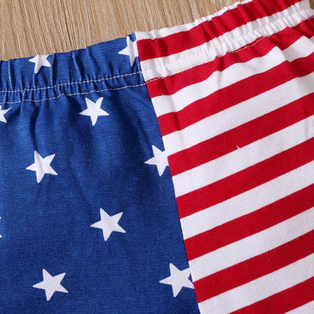 Letter Print 4th of July Onesie Short Sleeve with Bow Tie & American Flag Pattern Shorts & Beanie Hat - Image 6