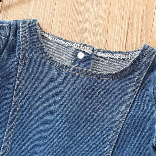 Above Waist Denim Button Shirt & Ripped Jeans Shorts Short Sleeve - Image 3