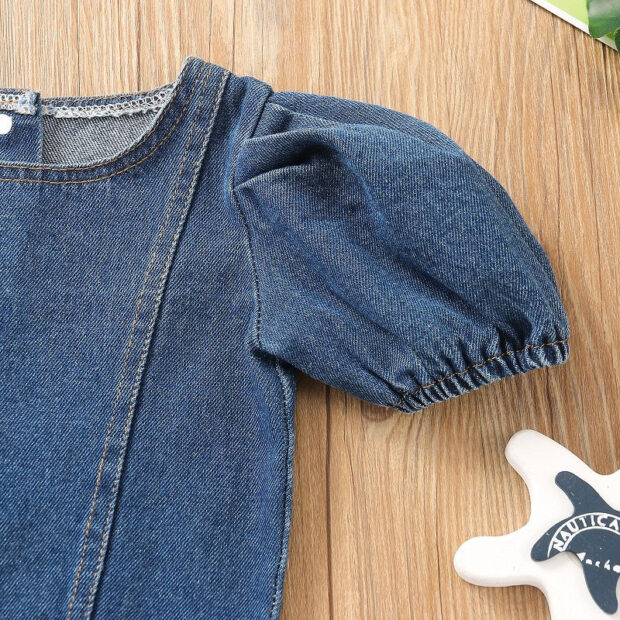 Above Waist Denim Button Shirt & Ripped Jeans Shorts Short Sleeve - Image 4