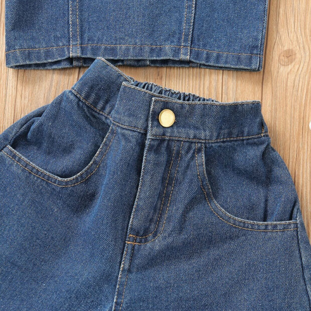 Above Waist Denim Button Shirt & Ripped Jeans Shorts Short Sleeve - Image 5