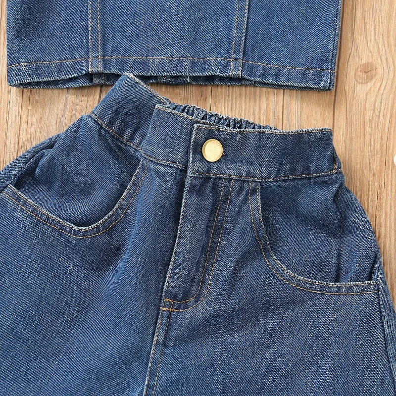 Above Waist Denim Button Shirt & Ripped Jeans Shorts Short Sleeve - Image 5