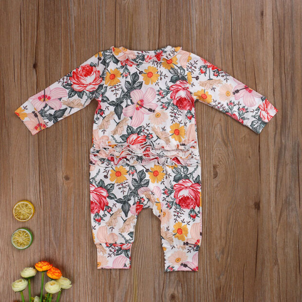 All-Over Flower Pattern Zipper Romper Long Sleeve - Image 2