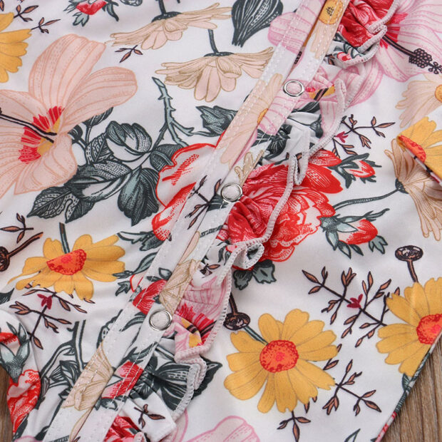 All-Over Flower Pattern Zipper Romper Long Sleeve - Image 3
