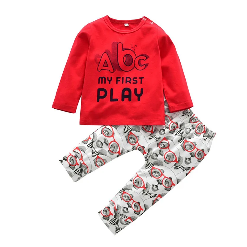Long Sleeves Alaphabet Shirt Puppy Prints Trousers Pants