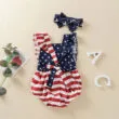 Sleeveless American Flag Open Back Romper with Star Star Pattern Headband - Image 2