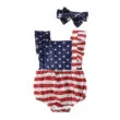 Sleeveless American Flag Open Back Romper with Star Star Pattern Headband