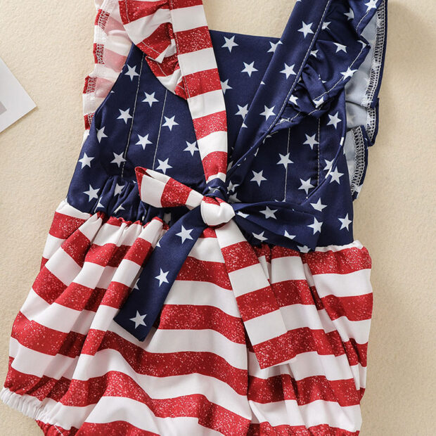 Sleeveless American Flag Open Back Romper with Star Star Pattern Headband - Image 3