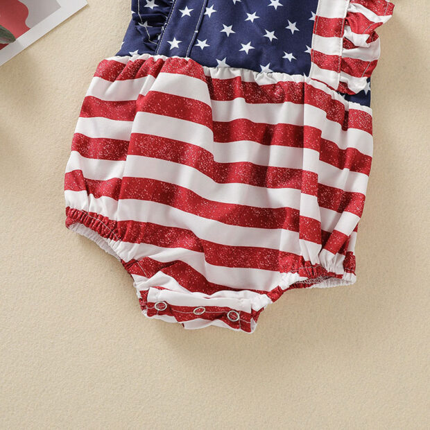 Sleeveless American Flag Open Back Romper with Star Star Pattern Headband - Image 4