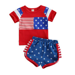 Baby American National Flag Pullover Shirt & Shorts Outfit