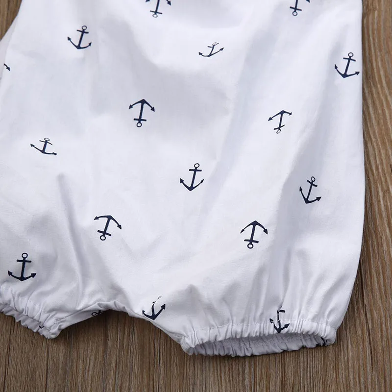 Anchor Print Sailing Bodysuit Romper Ribbon Headband - Image 6