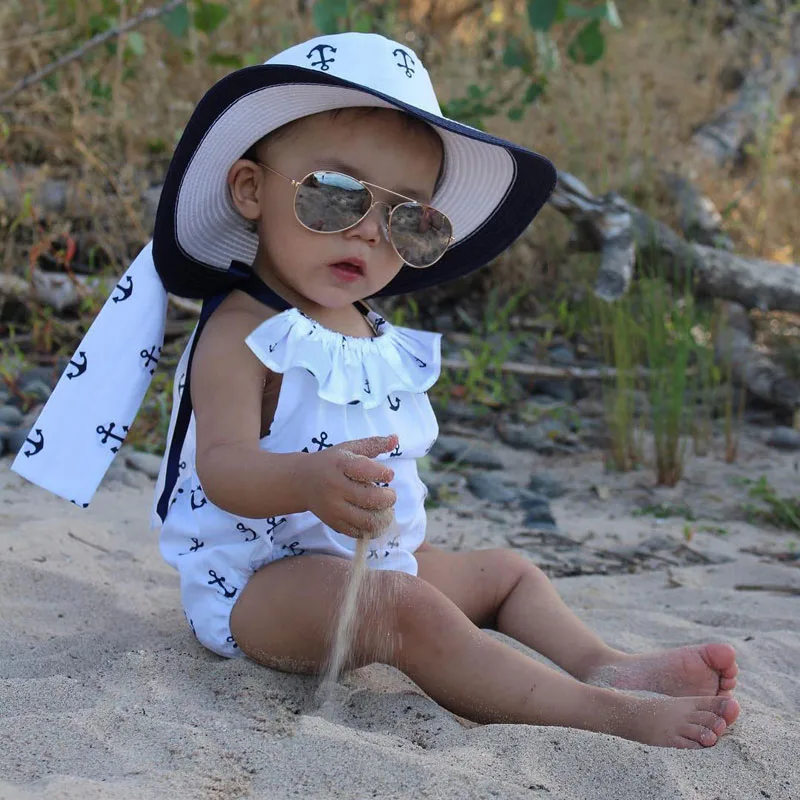 Anchor Print Sailing Bodysuit Romper Ribbon Headband - Image 7