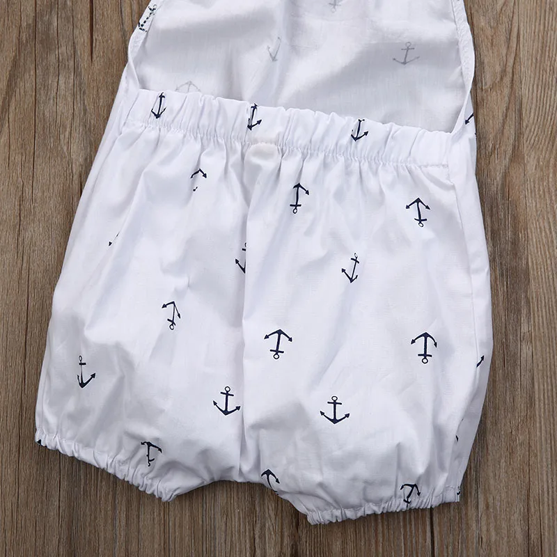Anchor Print Sailing Bodysuit Romper Ribbon Headband - Image 5