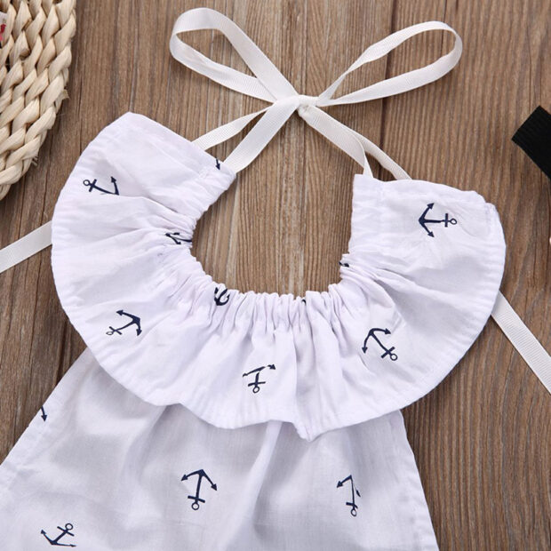 Anchor Print Sailing Bodysuit Romper Ribbon Headband - Image 4