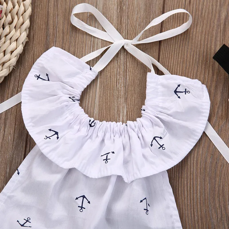 Anchor Print Sailing Bodysuit Romper Ribbon Headband - Image 4