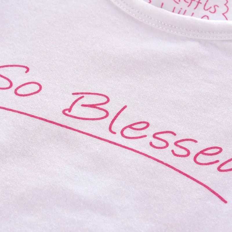 Baby Girl's Angel Wing Shirt Short Sleeve Text Print and Ruffled Laced Short Dress - Image 3