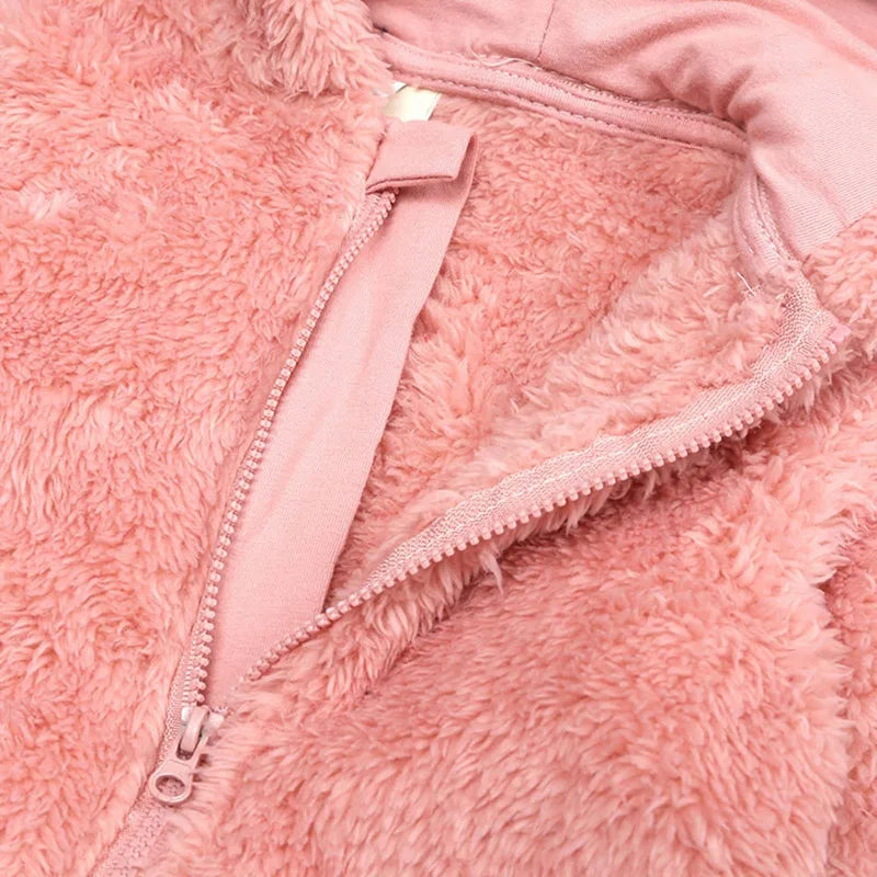 Animal Design Hoodie Footie Outerwear Fleece Zipper Romper Long Sleeve with Hand Cover - Image 4