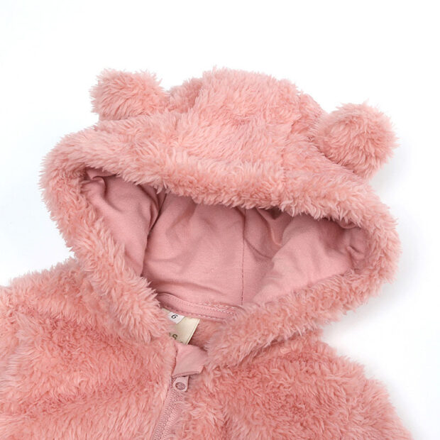 Animal Design Hoodie Footie Outerwear Fleece Zipper Romper Long Sleeve with Hand Cover - Image 3