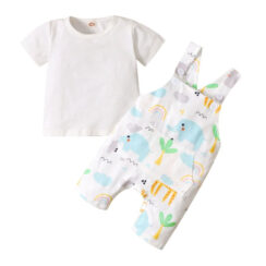 Animal Design Overalls with Plain T-Shirt Short Sleeve Outfit