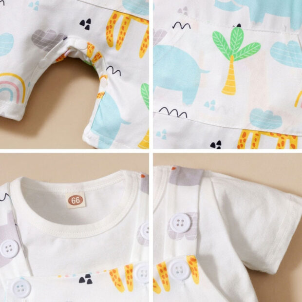 Baby Animal Design Overalls & Plain T-Shirt Outfit Short Sleeve