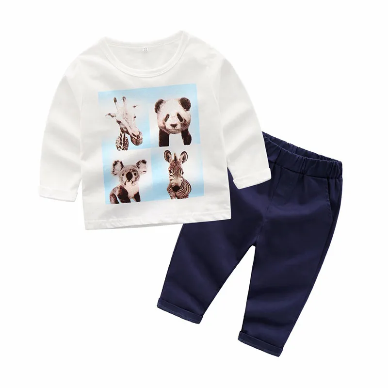 Baby Animal Panda Koala Print Tee Shirt, Elastic Pants Long Sleeve 2 pcs Outfit