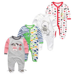 Animal Print Long Sleeves Footed One Piece Jumpsuit Sleepwear 4pcs