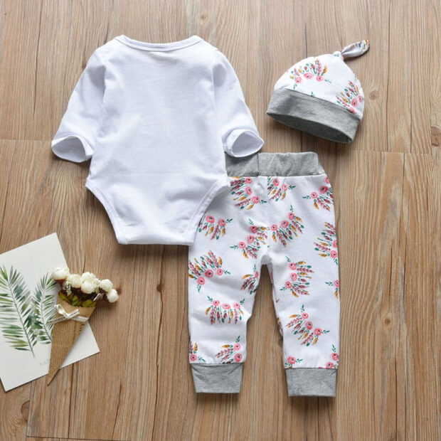 Baby Girl Auntie's Bestie Text Print Onesie, Floral Pants, Beanie Hat - Image 2