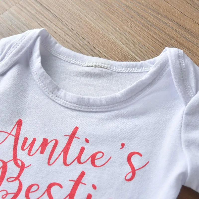 Baby Girl Auntie's Bestie Text Print Onesie, Floral Pants, Beanie Hat - Image 3
