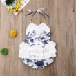 Baby Blue Flower Pattern Halter Romper