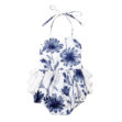 Open Back Blue Flower Pattern Halter Romper