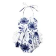 Open Back Blue Flower Pattern Halter Romper