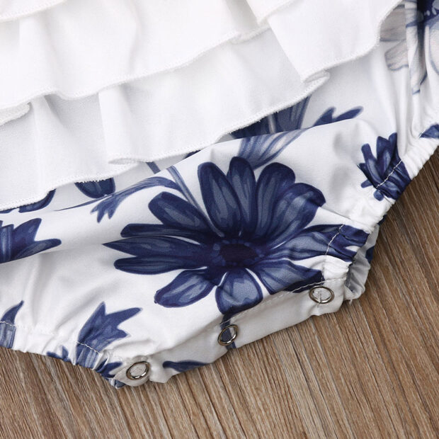 Open Back Blue Flower Pattern Halter Romper - Image 5