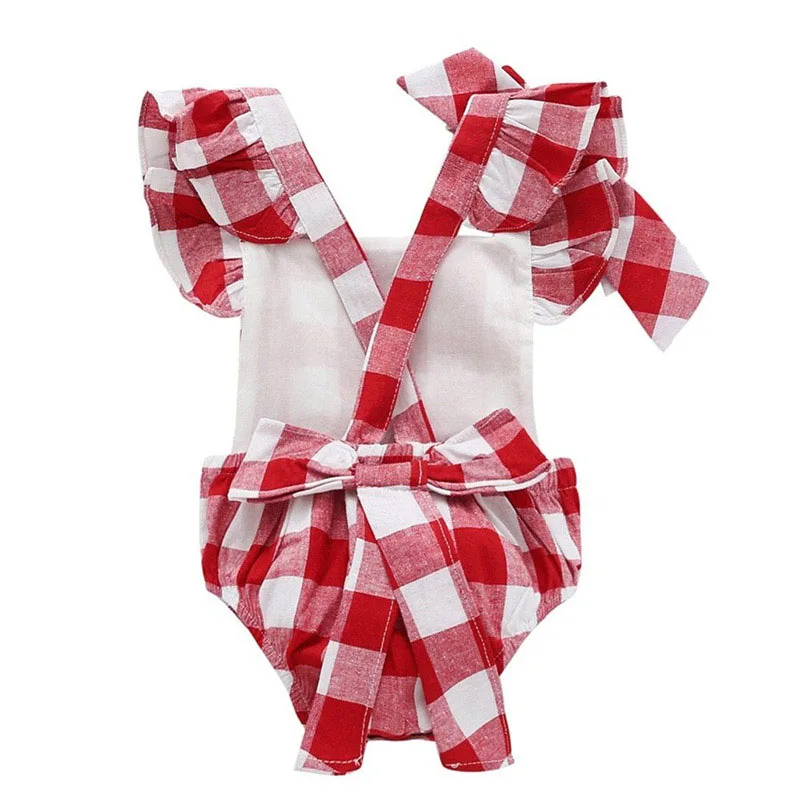 Baby Checkered Pattern Backless Overall Ribbon Onesie Bodysuit for Girls - Image 2