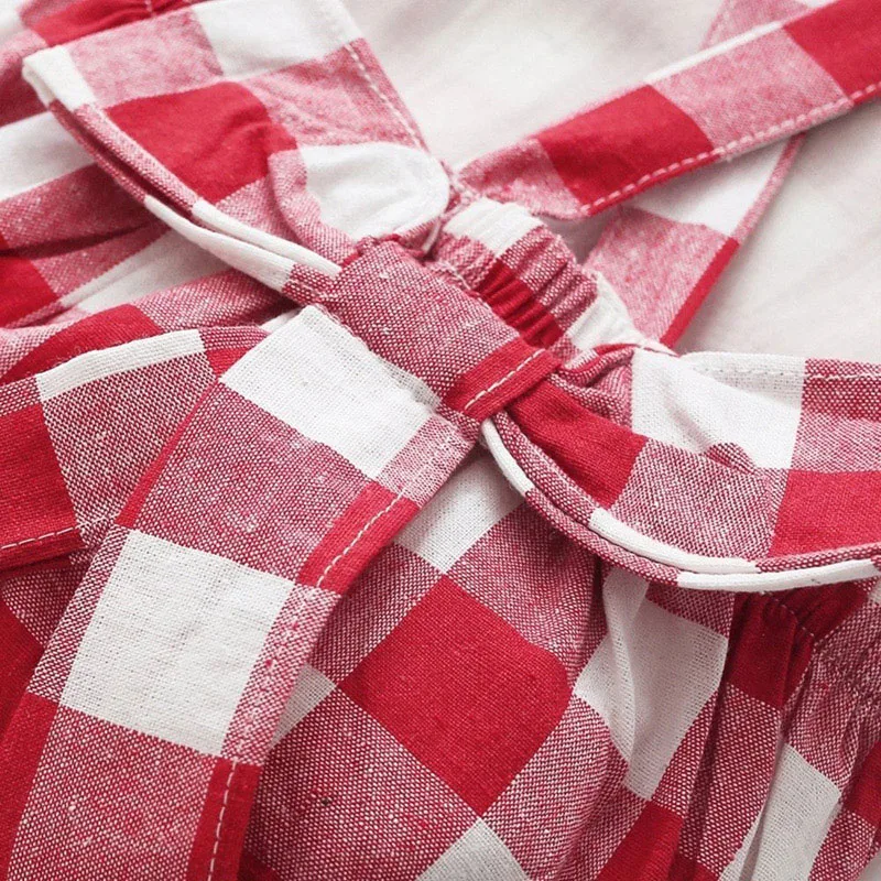 Baby Checkered Pattern Backless Overall Ribbon Onesie Bodysuit for Girls - Image 5