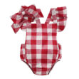 Baby Checkered Pattern Backless Overall Ribbon Onesie Bodysuit for Girls