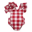 Baby Checkered Pattern Backless Overall Ribbon Onesie Bodysuit for Girls