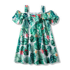 Toddler Girl Banana Leaf Off Shoulder Dress