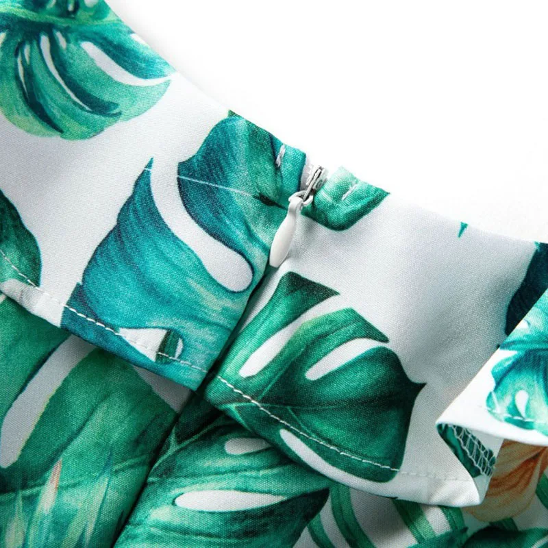 Toddler Girl Banana Leaf Pattern Off Shoulder Dress Sleeveless - Image 3