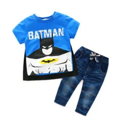 Toddler Cartoon Batman Print T-Shirt & Denim Pants