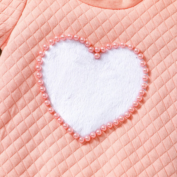 Beaded Heart Pattern Sweatshirt & Elastic Pants Long Sleeve Outfit - Image 4