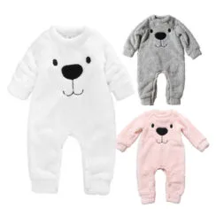 Fleece Bear Sleepwear Romper Long Sleeve