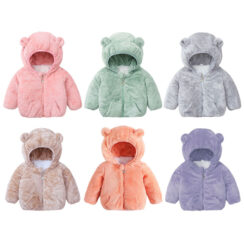 Bear Design Hooded Zip Up Fleece Jacket with Ears