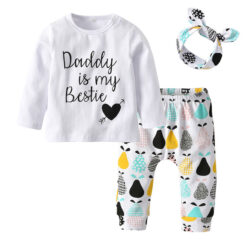 Best Dad Quote Long Sleeves Fruit Print Outfit with Headband