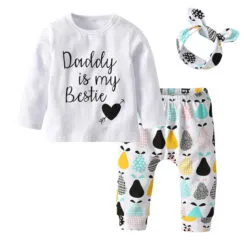 Best Dad Quote Long Sleeves Fruit Print Outfit with Headband