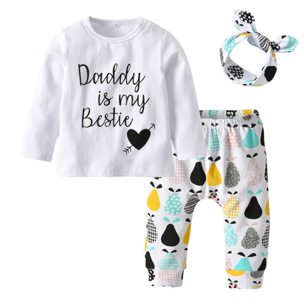 Best Dad Quote Long Sleeves Fruit Print Outfit with Headband