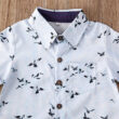 Baby Black Birds Print Button Shirt & Khaki Shorts Outfit