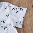 Baby Black Birds Print Button Shirt & Khaki Shorts Outfit
