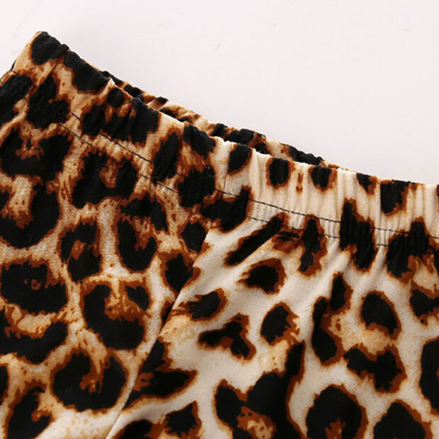 Black Color Pullover Top  & Leopard Pattern Elastic Pants Long Sleeve Outfit - Image 3