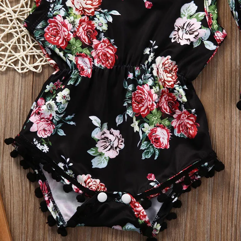 Black Floral 2-piece Bodysuit Designed with Roses & Bandana Head Piece - Image 4