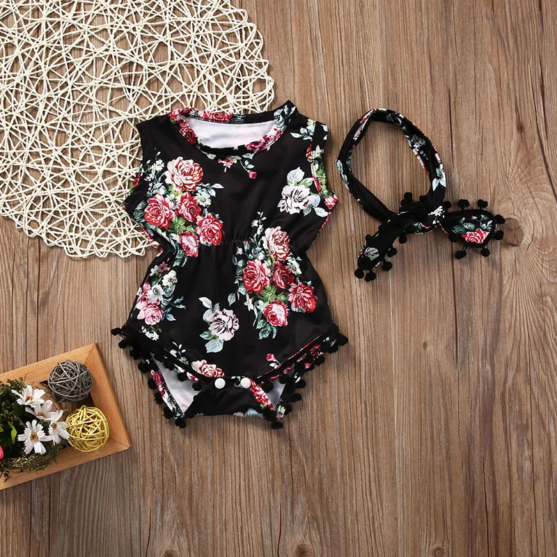 Black Floral 2-piece Bodysuit Designed with Roses & Bandana Head Piece - Image 2